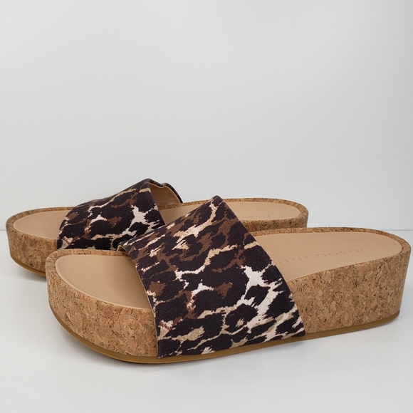 Veronica Beard Leopard Print Fabric Slides Cork-Leather Platform Sz. 7.5M - Picture 3 of 10